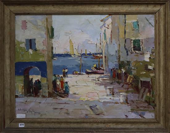 Italian School, oil on canvas, Coastal scene, 60 x 80cm